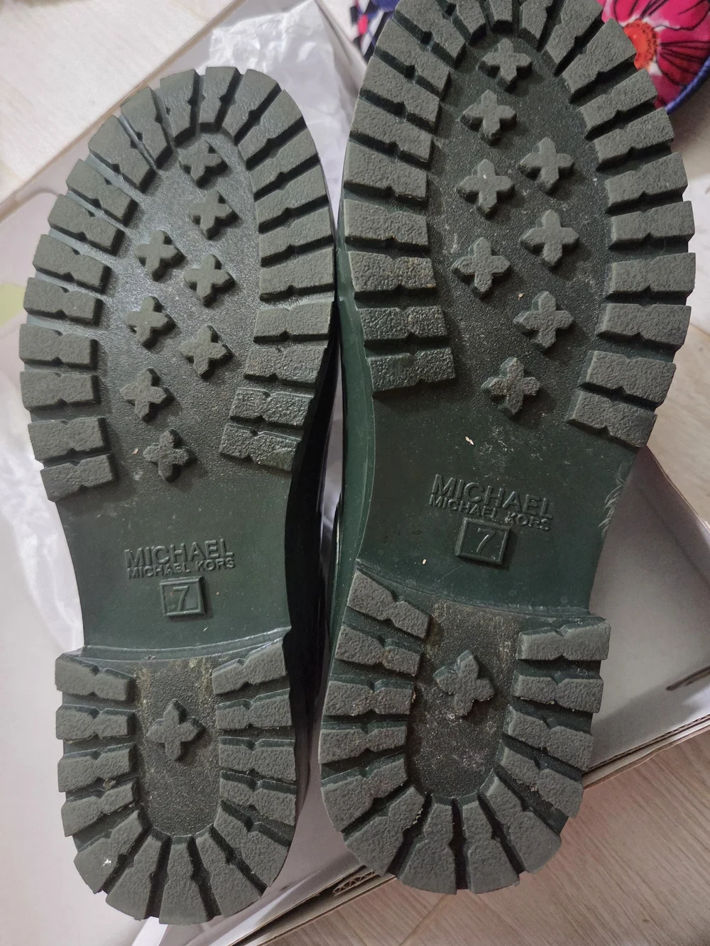 Michael Kors Dark Green Jelly Rain Boots with Gold MK Logo